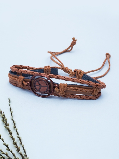 

Golden Peacock Tan Brown & Copper-Toned Braided Handcrafted Multistrand Bracelet