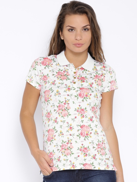 

Ed Hardy White Floral Print Polo T-shirt