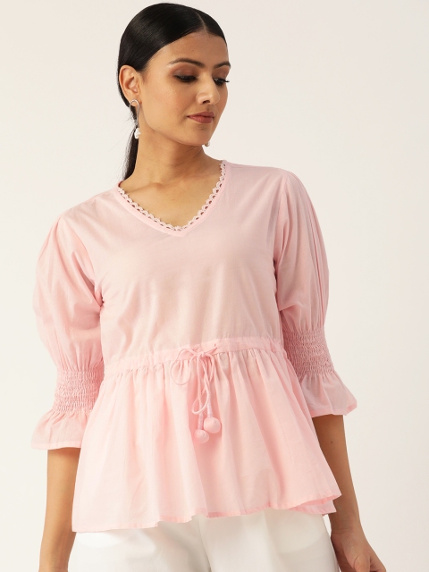 

Nayo Women Pink Solid A-Line Pure Cotton Top
