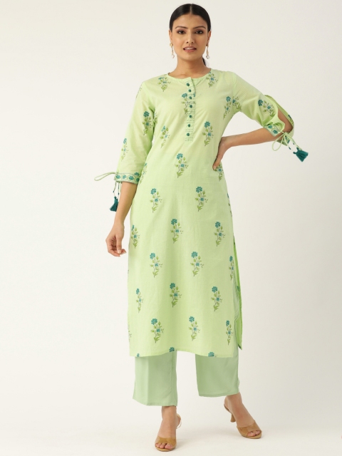 

Nayo Women Green Floral Print Straight Fit Kurta