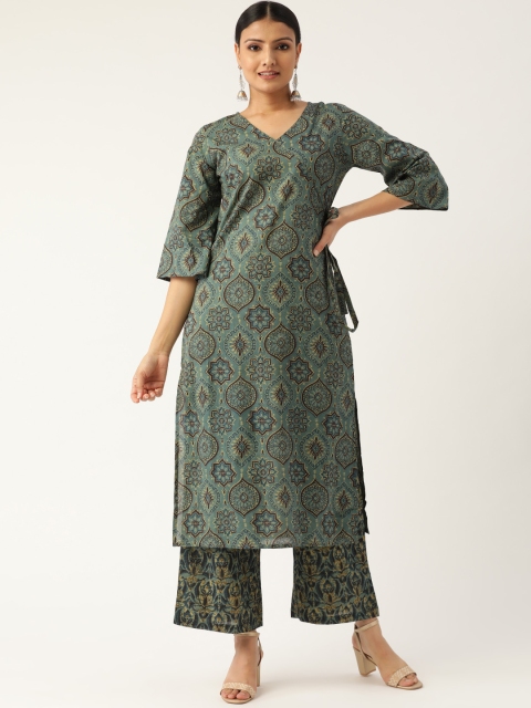 

Nayo Women Green & Brown Printed Kurta with Palazzos