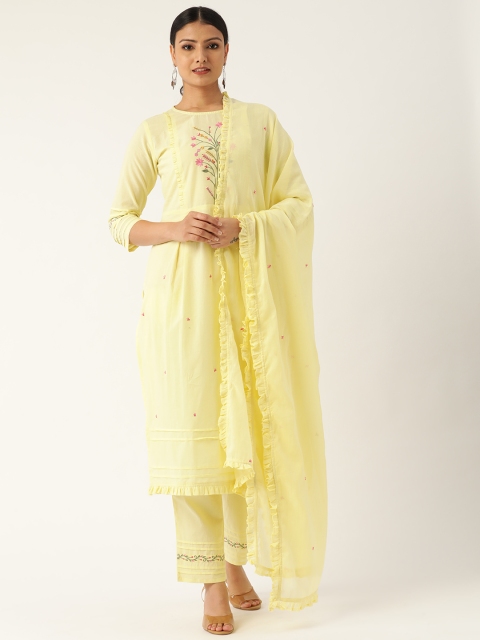 

Nayo Women Yellow & Pink Embroidered Kurta with Palazzos & Dupatta