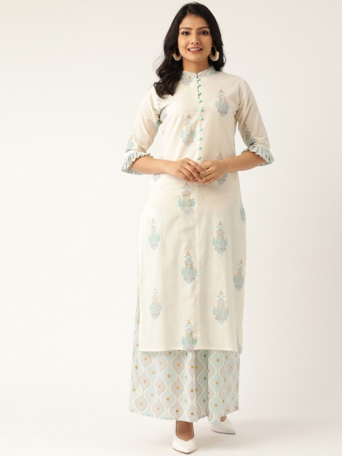 

Nayo Women White & Grey Printed Kurta with Palazzos