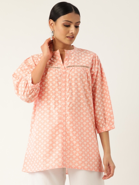 

Nayo Women Peach-Coloured & White Floral Print Tunic