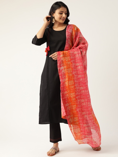 

Nayo Women Black & Pink Solid Kurta with Trousers & Dupatta
