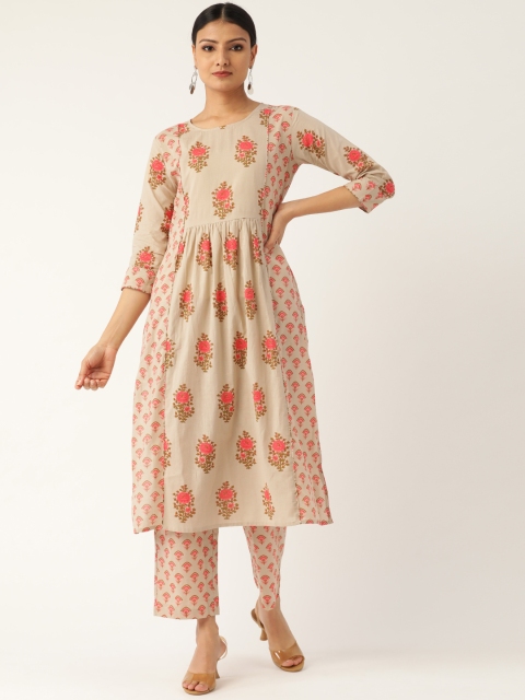

Nayo Women Beige & Pink Printed Kurta with Palazzos