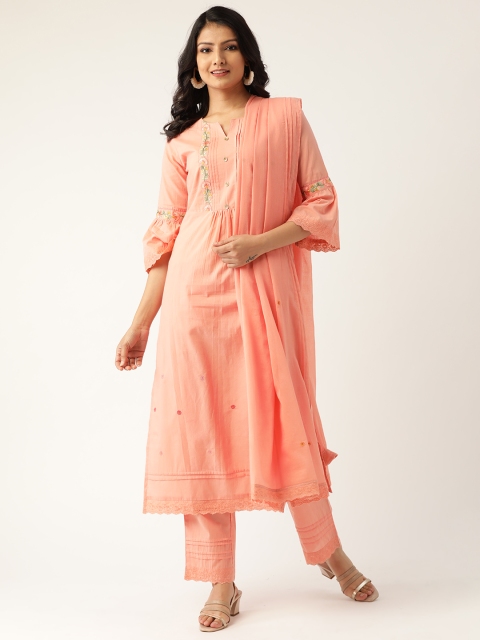 

Nayo Women Peach-Coloured Embroidered Kurta with Palazzos & Dupatta