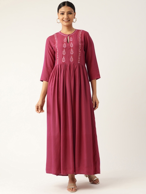 

Nayo Women Magenta Embroidered Fit and Flare Dress