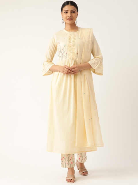 

Nayo Women Cream-Coloured Yoke Design Kurta with Palazzos & Dupatta