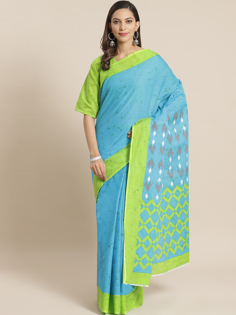 

Nayo Blue & Green Pure Cotton Printed Saree