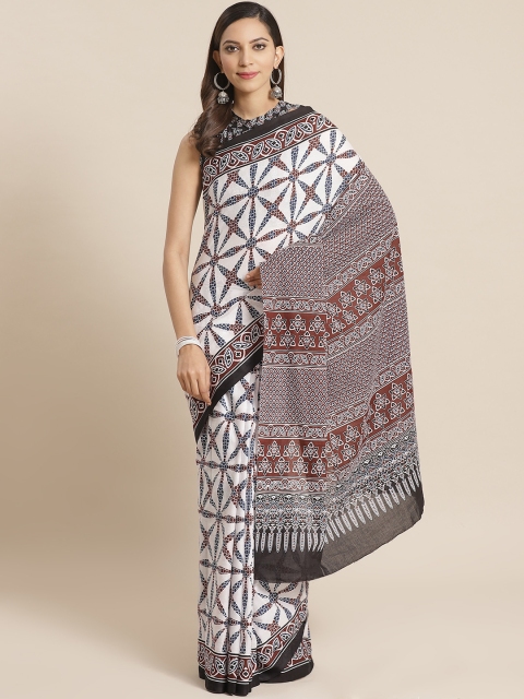 

Nayo White & Burgundy Pure Cotton Printed Saree