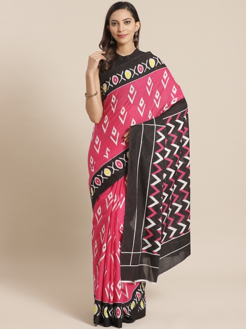 

Nayo Pink & White Pure Cotton Printed Saree