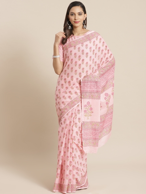 

Nayo Pink & Green Pure Cotton Printed Saree
