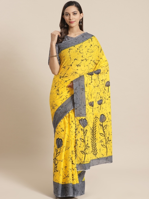 

Nayo Yellow & Grey Pure Cotton Printed Saree