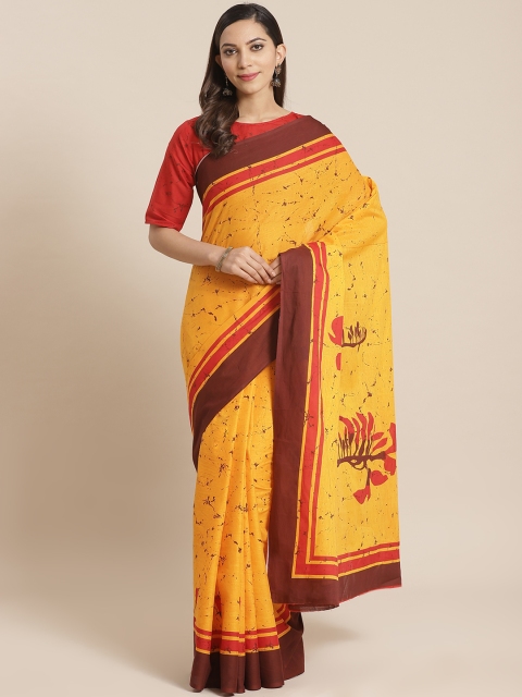 

Nayo Mustard & Maroon Pure Cotton Printed Saree