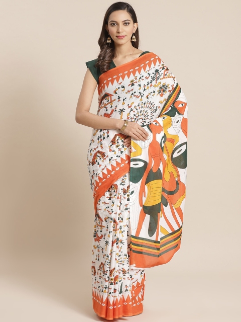 

Nayo White & Orange Pure Cotton Printed Saree