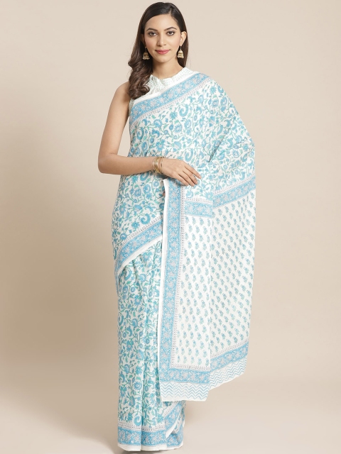 

Nayo White & Blue Pure Cotton Printed Saree