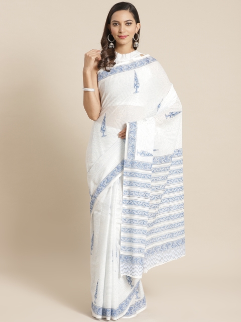 

Nayo White & Blue Pure Cotton Printed Saree