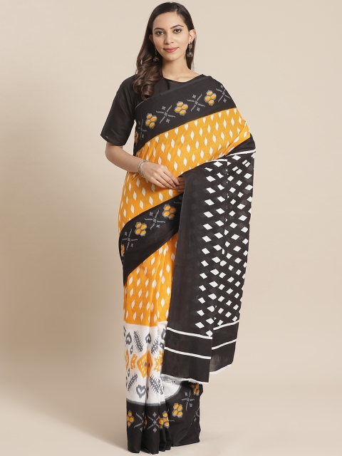 

Nayo Mustard & Black Pure Cotton Printed Ikat Saree