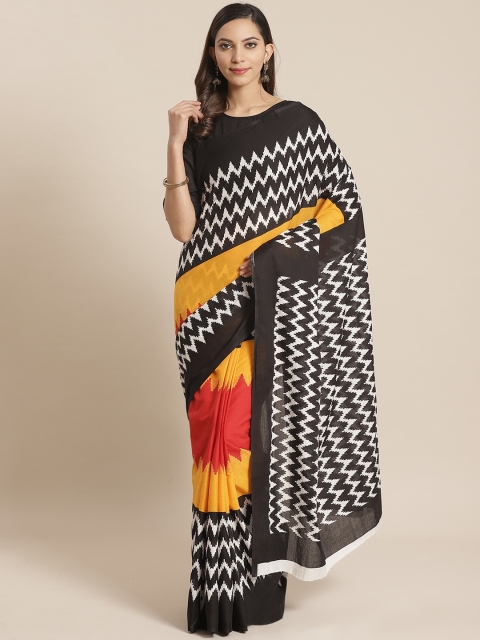 

Nayo Black & Mustard Pure Cotton Printed Saree