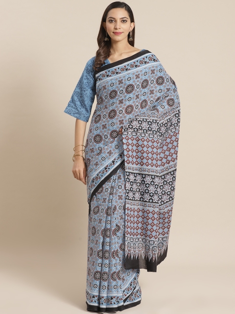 

Nayo Blue & Maroon Pure Cotton Printed Saree