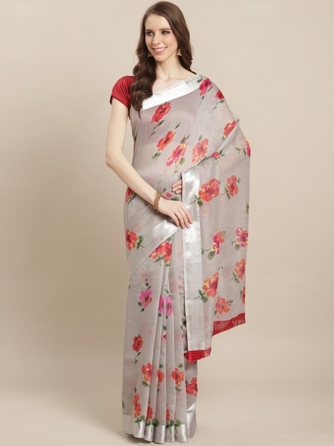 

Kalista Grey & Pink Floral Print Saree