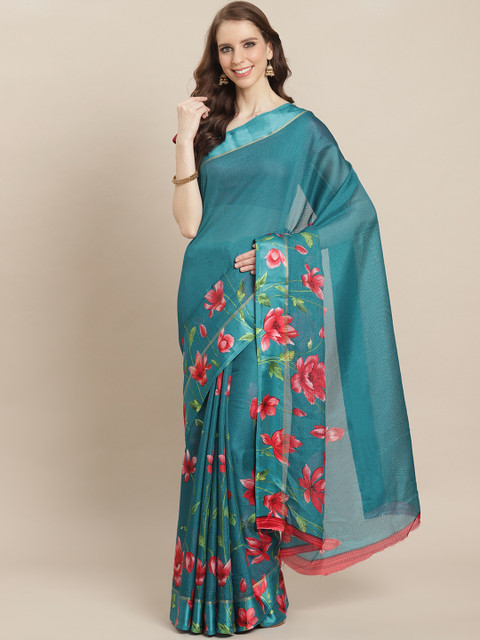 

Kalista Blue & Red Self-Checked Saree