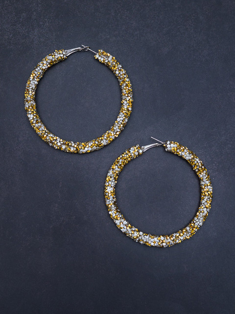 

Golden Peacock Gold-Toned & Silver-Toned Handcrafted Textured Circular Hoop Earrings