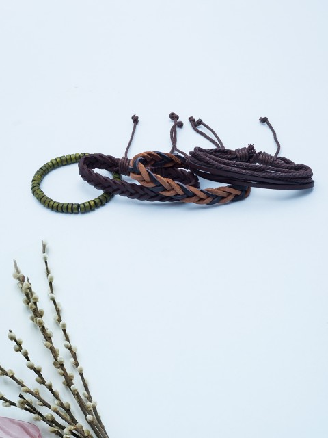 

Golden Peacock Unisex Set of 4 Handcrafted Bracelet, Coffee brown
