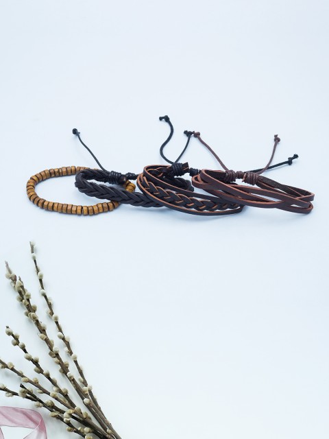 

Golden Peacock Unisex Set of 4 Handcrafted Bracelets, Black