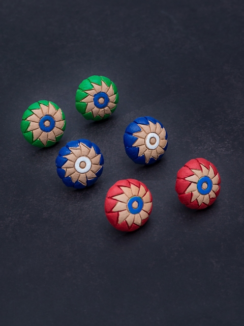 

Golden Peacock Set Of 3 Handcrafted Circular Shaped Studs, Multi