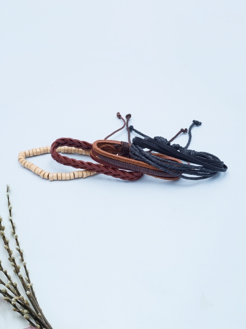 

Golden Peacock Unisex Set of 4 Handcrafted Bracelets, Brown