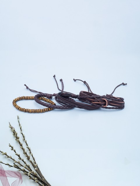 

Golden Peacock Unisex Set of 4 Brown Handcrafted Bracelet, Coffee brown