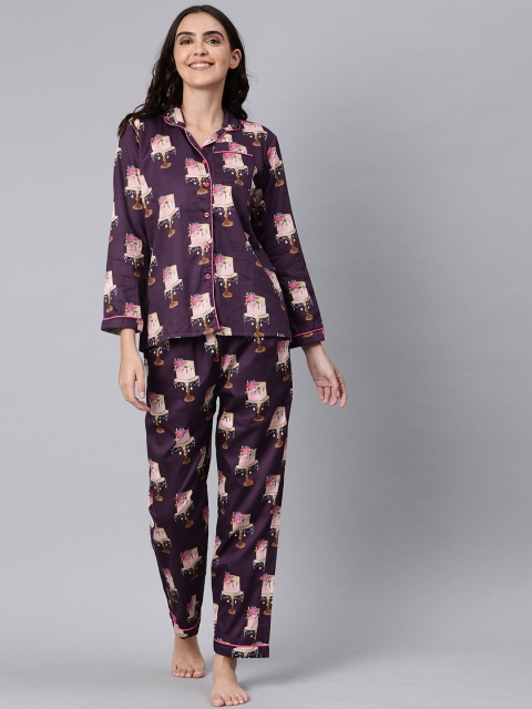 

Pyjama Party Women Purple Printed Night suit