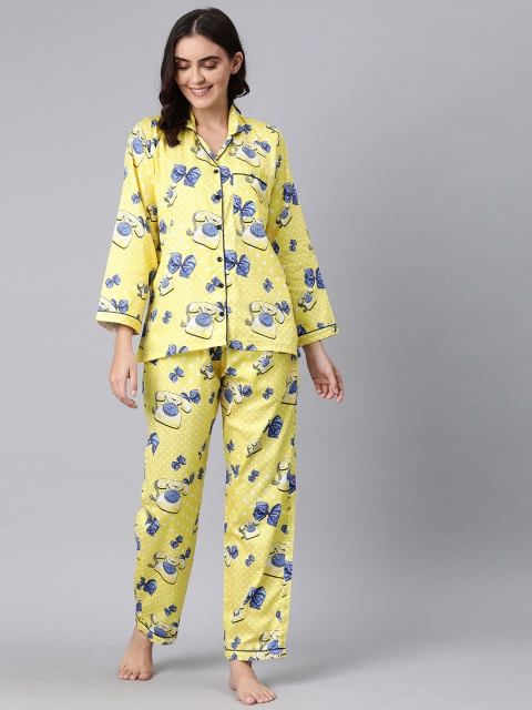 

Pyjama Party Women Yellow Printed Night suit