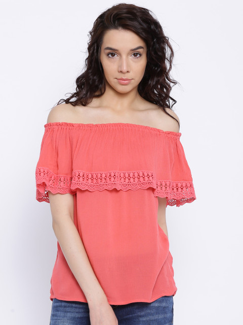 

ONLY Coral Pink Off-Shoulder Top