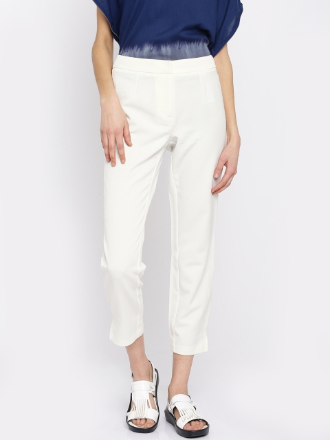 

ONLY Women White Solid Trousers