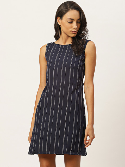 

Raano Women Navy Blue & Off-White Striped A-Line Dress