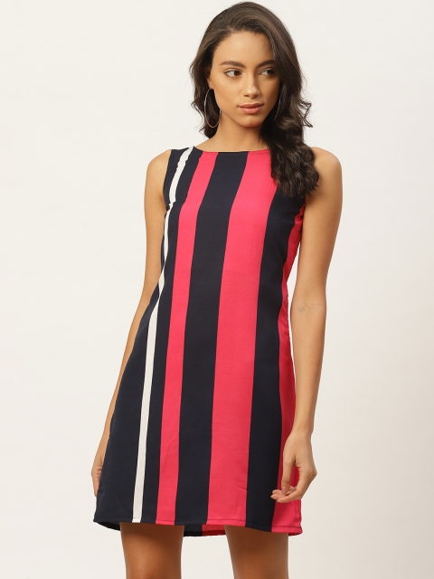 

Raano Women Pink & Navy Striped A-Line Dress