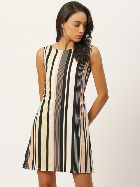 

Raano Women Off-White & Black Striped A-Line Dress