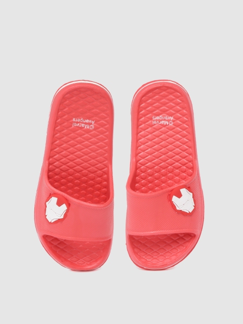 

toothless Boys Red & White Textured Sliders with Iron Man Applique