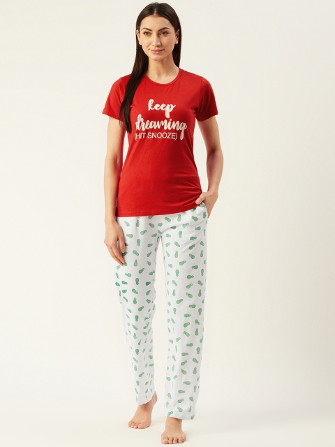 

Klamotten Women Red & White Printed Night suit