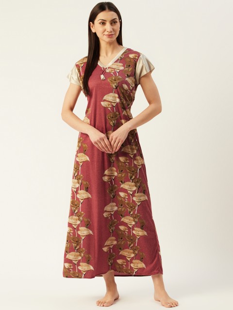

Klamotten Coral Pink & Beige Floral Print Maxi Nightdress