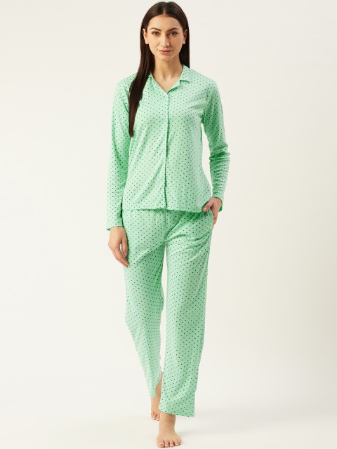 

Klamotten Women Green & Blue Quirky Printed Night suit
