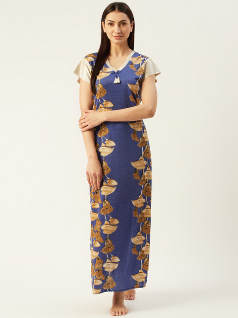 

Klamotten Blue & Beige Floral Print Maxi Nightdress