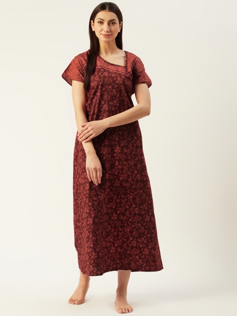 

Klamotten Maroon & Pink Floral Print Maxi Nightdress