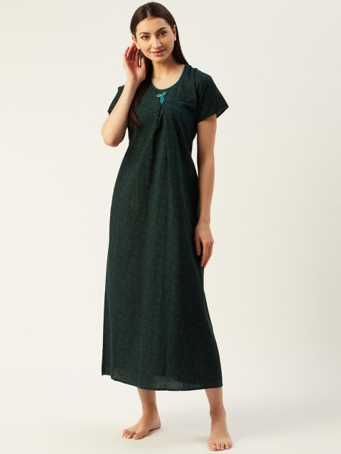 

Klamotten Black & Green Printed Maxi Nightdress