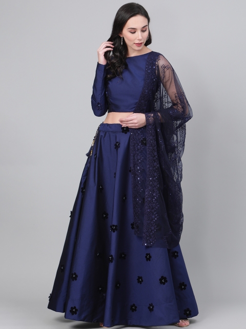 

SHUBHKALA Navy Blue Applique Detail Semi-Stitched Lehenga & Unstitched Blouse with Dupatta