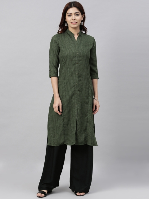

ETIQUETTE Women Olive Green Checked Straight Kurta