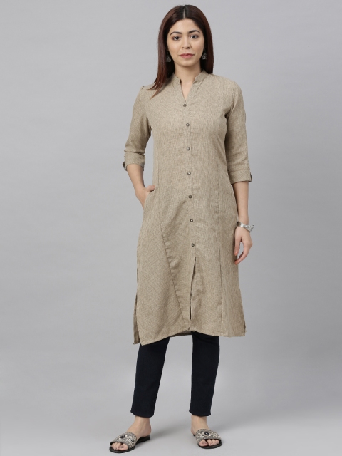 

ETIQUETTE Women Beige Checked Straight Kurta